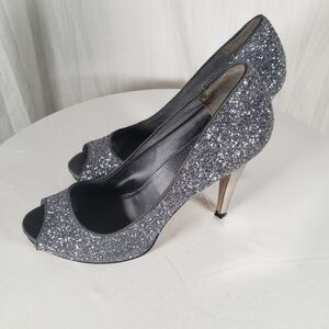 Nine West Silver Glitter 4' Stiletto Heels Sz 9.5